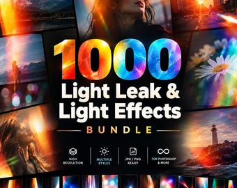 1000 Light Leak & Effects Bundle | Photoshop Overlays, Bokeh, Lens Flares (Digital Download)