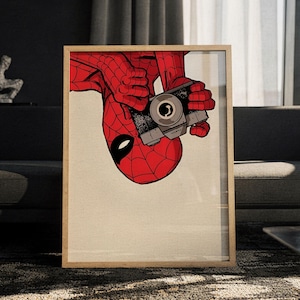 Spider-Man cameraposter - Marvel Wall Art, Peter Parker fotografieprint, decor superheld