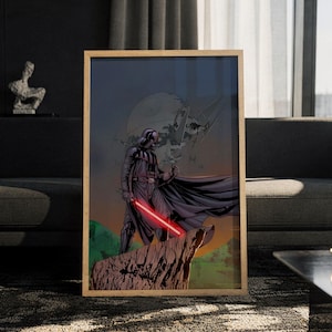 Darth Vader Cliff Poster - Star Wars Väggkonst, Sith Lord Landskapstryck, Galaktisk Sci-Fi-dekor