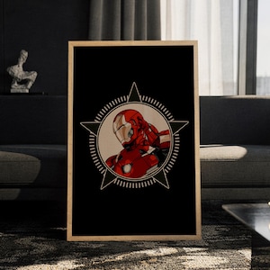 Iron Man Poster - Marvel Avengers Wall Art, Tony Stark Superhero Print, Red Gold Comic Gaming Room Decor