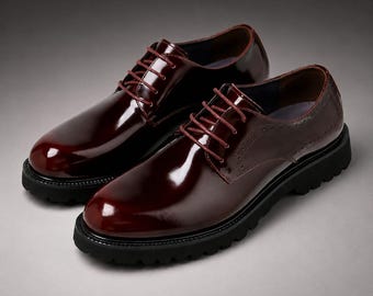 Men's Burgundy Derby Dress Shoes – Leather Lace-Up Formal footwear for Wedding & Office