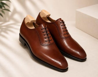 Handmade Brown Leather Oxford Dress Shoes, Classic Business Formal Footwear