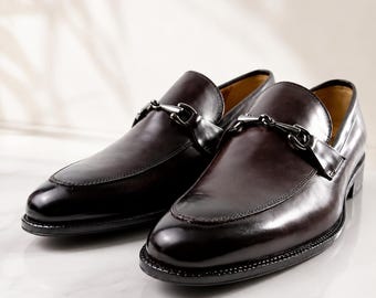 Men's Dark Brown Leather Horsebit Loafers – Handmade Dress Shoes