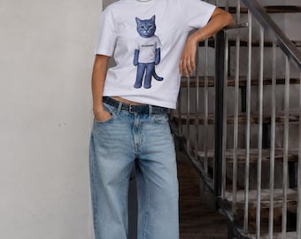 Blue Standing Cat #freeballin T-Shirt | Cute Cat Character, #treatable Tee