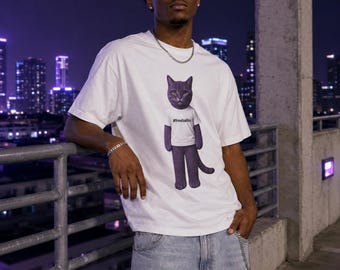 Lila kattkaraktär #freeballin T-shirt | Illustrerad kattgrafik T-shirt
