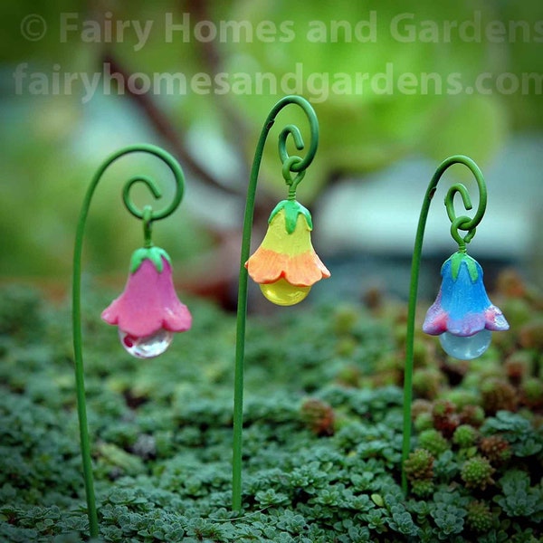 Miniature Fairy Glow Flowers Set of Three - Fairy Garden Supply - Woodland Knoll Fairy Garden Accessory
