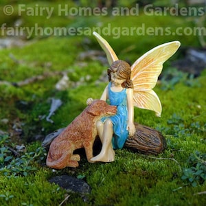Miniature Woodland Knoll Fairy with Dog - Fairy Garden Supply - Fairy Pets - Fairy Figurine