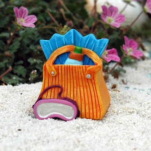 Miniature Beach Bag with Flippers - Merriment - Fairy Garden Accessories - Beach Theme - Mary Engelbreit - Miniature Gardening -