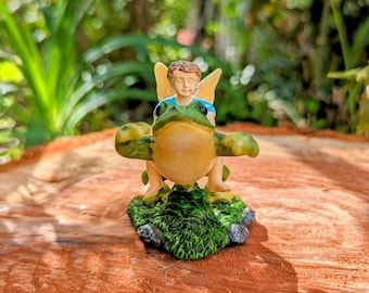 Fairy Boy on Leaping Frog - Fairy Garden Accessories