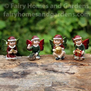 Christmas Fairy Girls Set of Four - Miniature Fairy Figurines - Holiday Fairy Figurines - Christmas Decorations - Christmas Miniatures