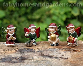 Lot de quatre fées de Noël pour filles - Fées miniatures - Fées des fêtes - Décorations de Noël - Miniatures de Noël