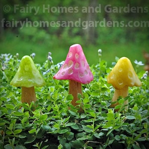 Woodland Knoll Glow in the Dark Mushrooms Set of Three - Fairy Garden Supply -