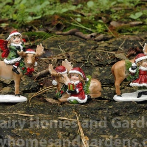 Christmas Fairies with Moose - Set of Three - Christmas Fairies - Miniature Fairies - Fairy Figurines - Christmas Miniatures - Holiday Decor