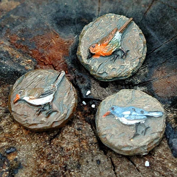 Miniature Fairy Stepping Stones - Tiny Bird Stepping Stones  Set of Three - Fairy Garden Supply - Miniature Garden Accessory