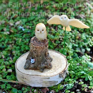 Woodland Knoll Owls Miniature - Fairy Garden Supply - Woodland Knoll Theme Fairy Garden Accessory - Fairy Pets - Miniature Owl Figurines
