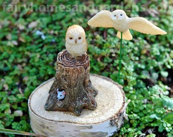 Woodland Knoll Owls Miniature - Fairy Garden Supply - Woodland Knoll Theme Fairy Garden Accessory - Fairy Pets - Miniature Owl Figurines