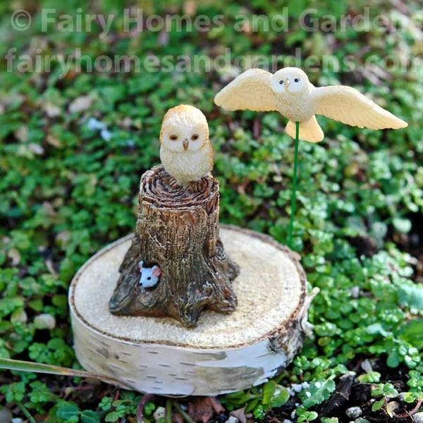 Woodland Knoll Owls Miniature - Fairy Garden Supply - Woodland Knoll Theme Fairy Garden Accessory - Fairy Pets - Miniature Owl Figurines