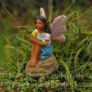 Girl Fairy of Color Figurine African American Fairy Black Miniature Fairy Garden Supply