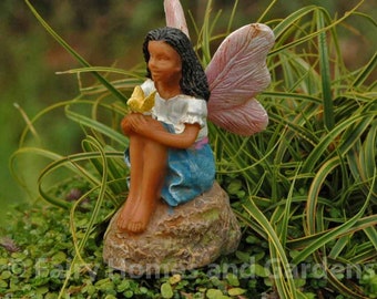 Girl Fairy of Color Figurine African American Fairy Black Miniature Fairy Garden Supply