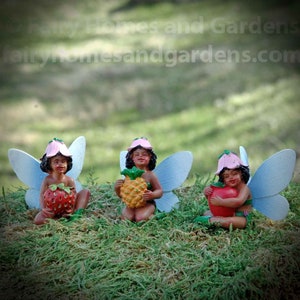 Black Orchard Fairy Figurines Set of Three - Dark-Skinned Fairies - Miniature African American Fairies