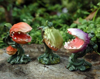 Miniature Venus Fly Traps Set of Three- Little Shop of Horrors - Man Eating Plants - Fairy Garden Accessories - Mini -