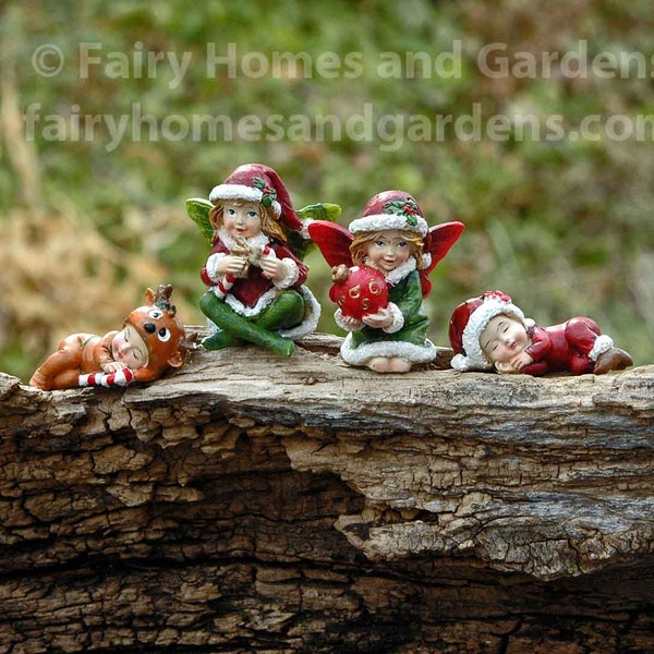 Miniature Christmas Fairies and Babies - Set of Four - Holiday Fairy Figurines - Christmas Decor - Fairy Garden Supply