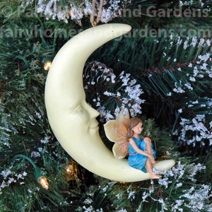 Fairy on a Crescent Moon Ornament - Woodland Knoll Fairy Hanger - Fairy Christmas Ornament - Fairy Figurine