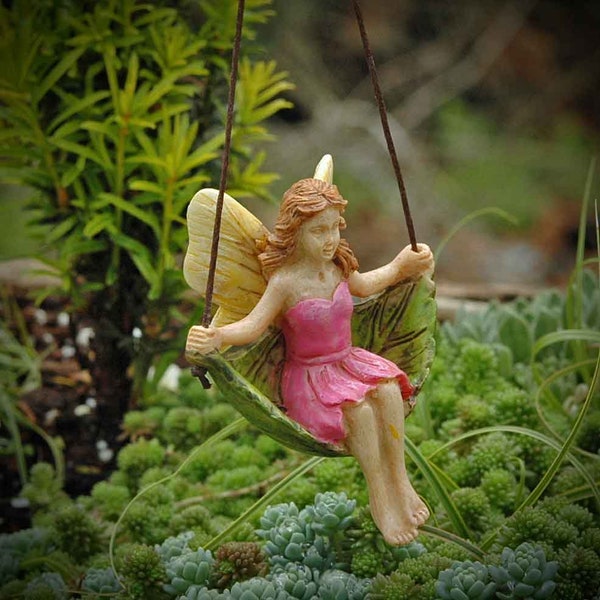Woodland Knoll Swinging Fairy - Fairy Figurine - Miniature Fairy - Fairy Garden Supplies - Fairy Garden Accessories