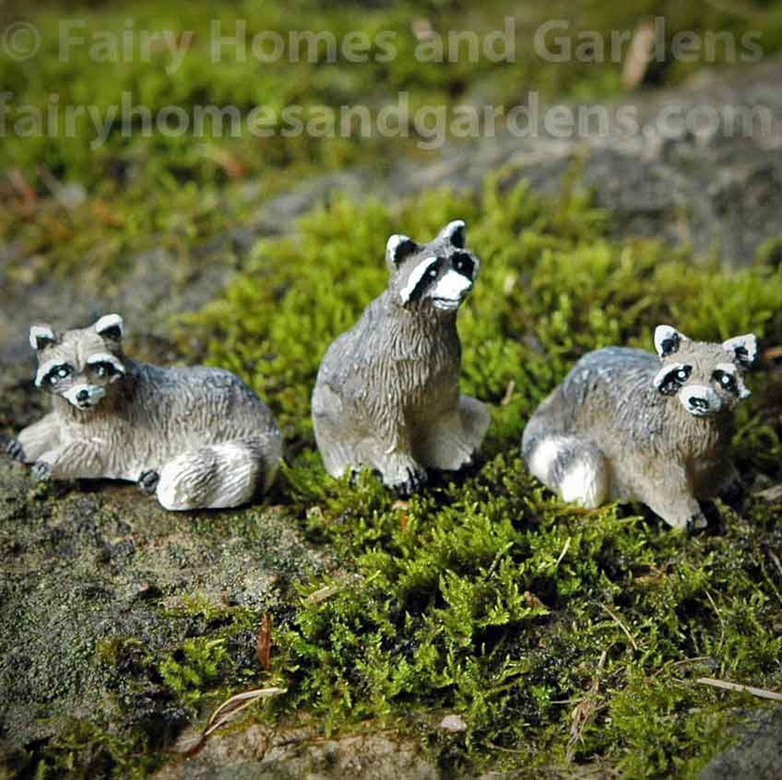 Miniature Raccoon Figurines Set of Three Miniature Woodland Etsy