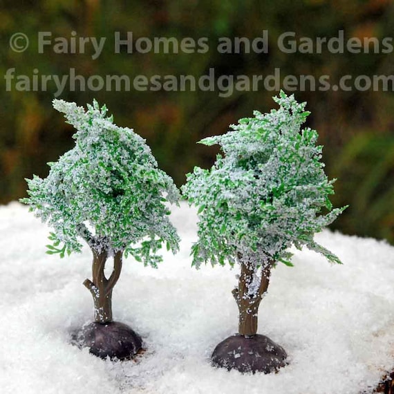 Miniature Artificial Snowy Trees Set of Two Fairy Garden