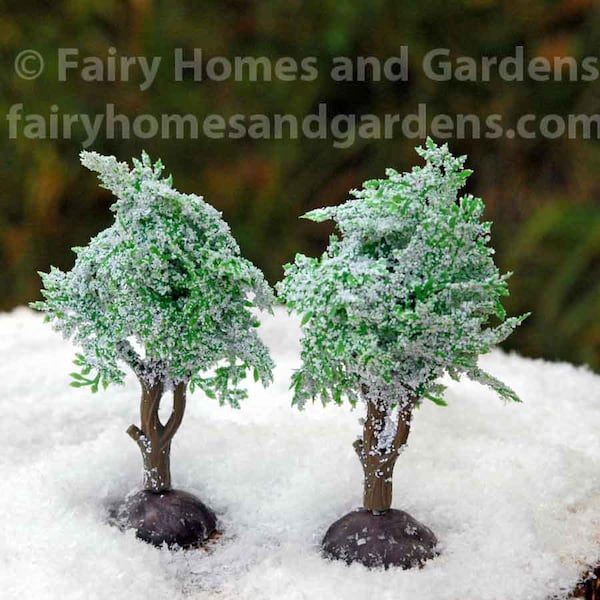 Miniature Artificial Snowy Trees - Set of Two - Fairy Garden Accessories -  Miniature Garden Supplies - Miniature Landscaping - Faux Trees