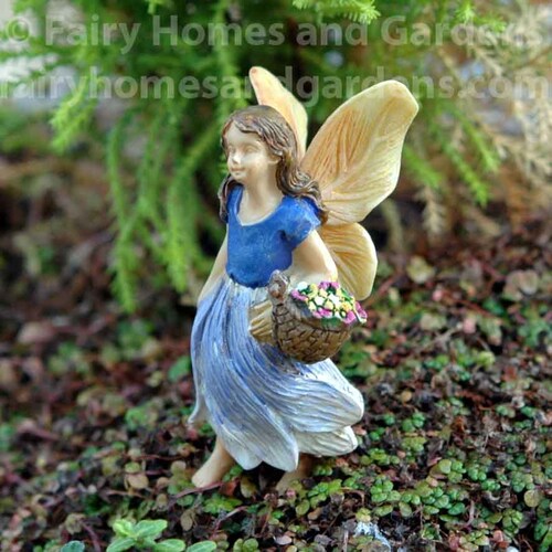 Woodland Knoll Fairy Gathering Flowers - Miniature Fairy Figurine - Fairy Garden Supply