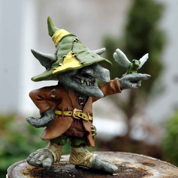 Miniature Troll 'Remy' - Troll Figurine - Swamp Land Theme - Swamp Land Troll with Dragonfly - Fairy Garden Accessories - Halloween Figurine