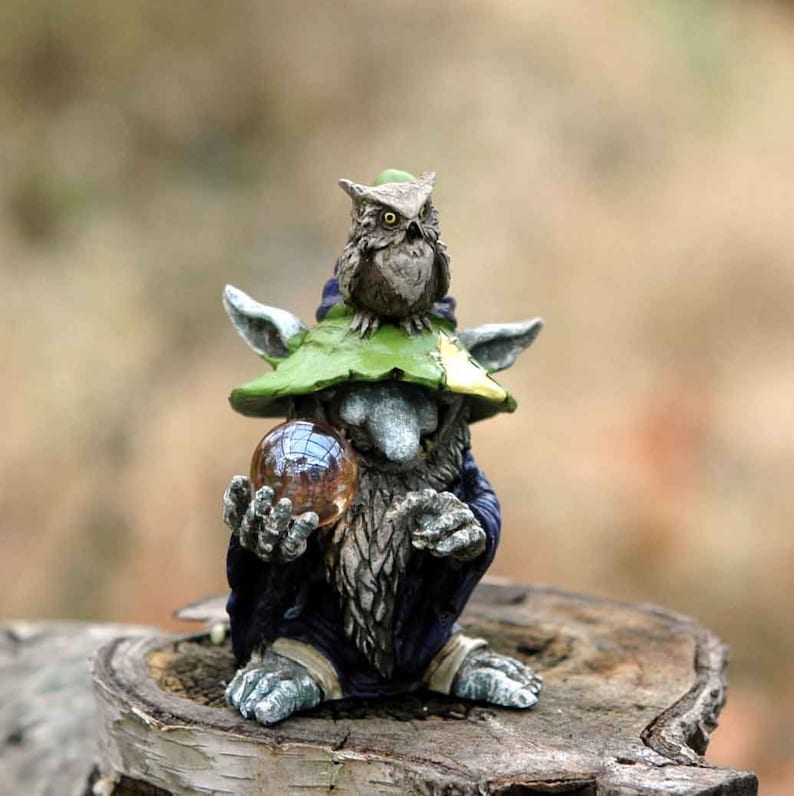 Miniature Wizard Troll with Owl Fairy Garden Accessories Etsy