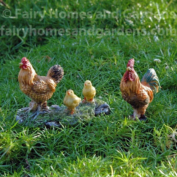 Figurines miniatures de coq, de poule et de poussins - Fourniture de jardin  féerique miniature - Accessoire de jardin féerique sur le thème de la