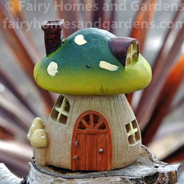 Light Up Mushroom Fairy Cottage - Fairy Garden House - Miniature Mushroom House - Fairy Garden Supply - LED Mushroom Cottage