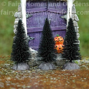 Miniature Black Bottle Brush Trees Set of Three - Halloween Themed Miniatures - Fairy Garden Supply - Halloween Decor - Artificial Tree