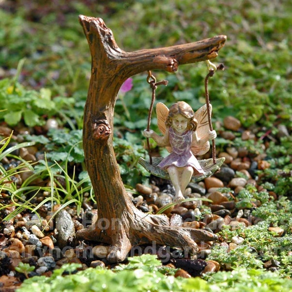 Woodland Knoll Fairy on a Swing - Fairy Figurines - Fairy Garden Supply - Miniature Fairy - Woodland Knoll Fairy Garden Theme Accessory