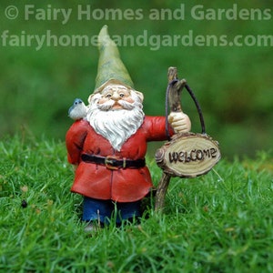 Miniature Welcome Gnome Figurine - Woodland Knoll Fairy Garden - Fairy Garden Supply - Gnome Collectible
