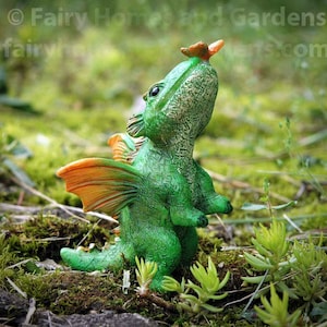 Miniature Dragon with Butterfly Figurine - Woodland Knoll Fairy Garden Supply - Dragon Collectible - Mini Green Dragon - Fairy Pets-
