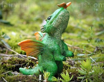 Miniature Dragon with Butterfly Figurine - Woodland Knoll Fairy Garden Supply - Dragon Collectible - Mini Green Dragon - Fairy Pets-