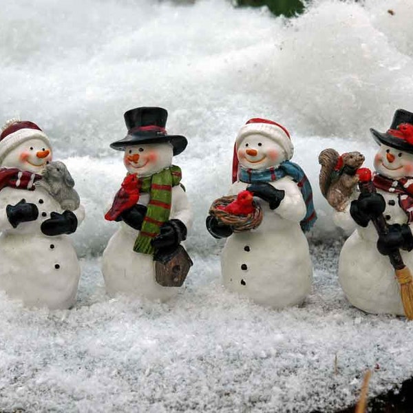 Snowmen and Snow Gals Set of Four - Snowmen Figurines - Holiday Miniatures - Christmas Snow People - Fairy Garden Supply - Christmas Mini