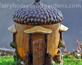 Woodland Knoll Acorn Fairy House with Hinged Front Door - Fairy Garden Cottage - Fairy Garden House - Fairy Garden Supply