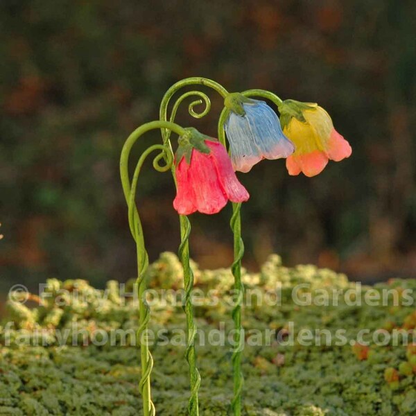 Glow in the Dark Flower Street Lamps Set of Three - Woodland Knoll Fairy Lamps - Fairy Garden Supply - Miniature Flower Fairy Lamps