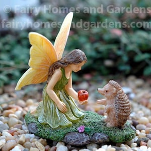 Woodland Knoll Fairy with Hedgehog Figurine- Miniature Fairy Girl - Fairy Garden Supply