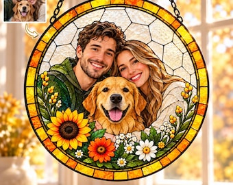 Custom 3D Stained Glass Photo Suncatcher, Personalized Family Portrait Window Hanging, Unique Picture Keepsake Gift
