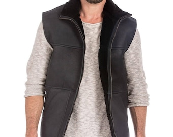 Leather Shearling Vest For Men