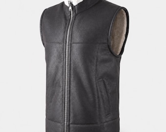 Leather Shearling Vest For Men