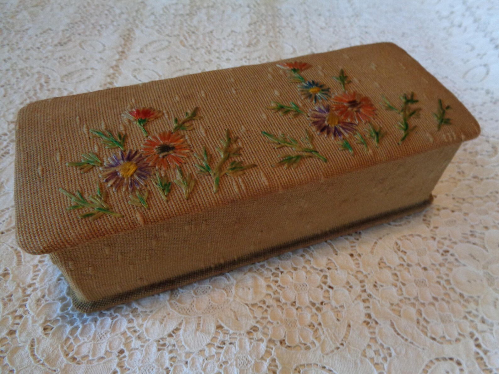 Vintage Antique Fabric Covered Embroidered Box Etsy