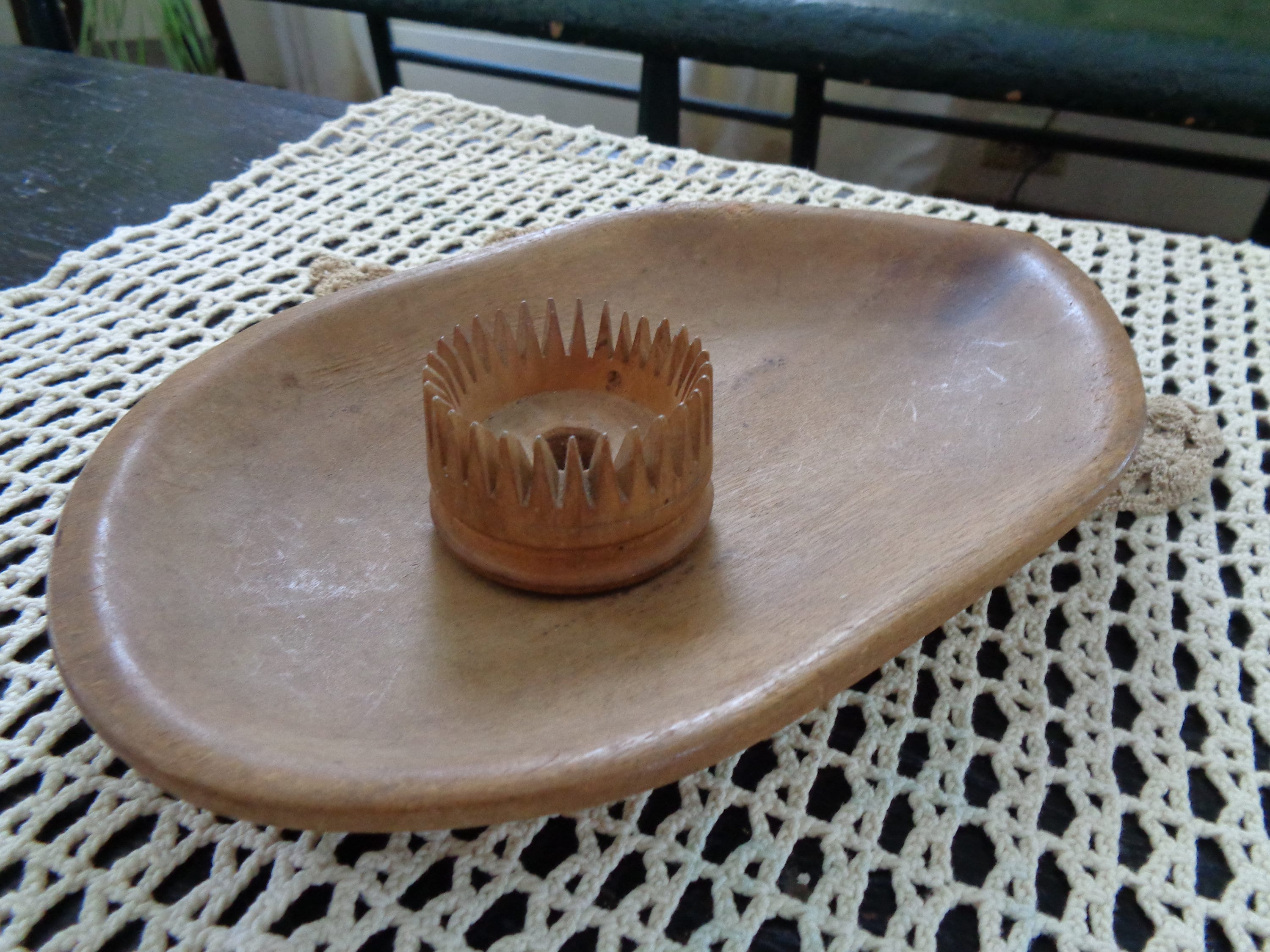 Primitive Wooden Seed Dish And Custom Made Wooden Comb